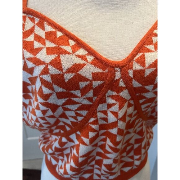 Future Collective Kahlana Crop Sweater Womens Sz 1X White Orange Geometric - Picture 2 of 6